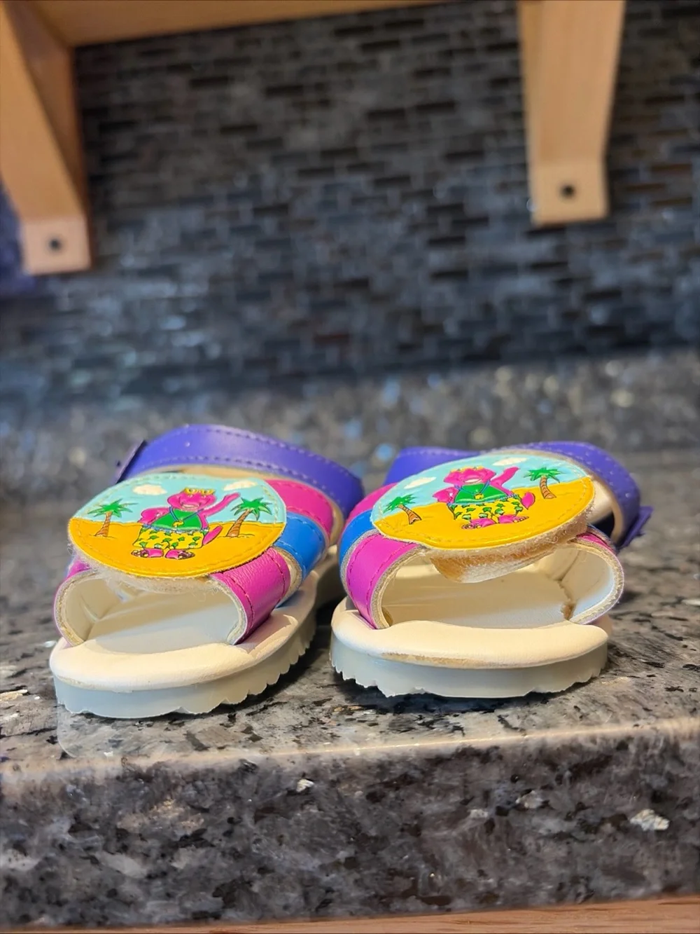 Vintage 90s 1993 Barney Sandals Shoes Baby Toddler size 3 Rare Beach Retro